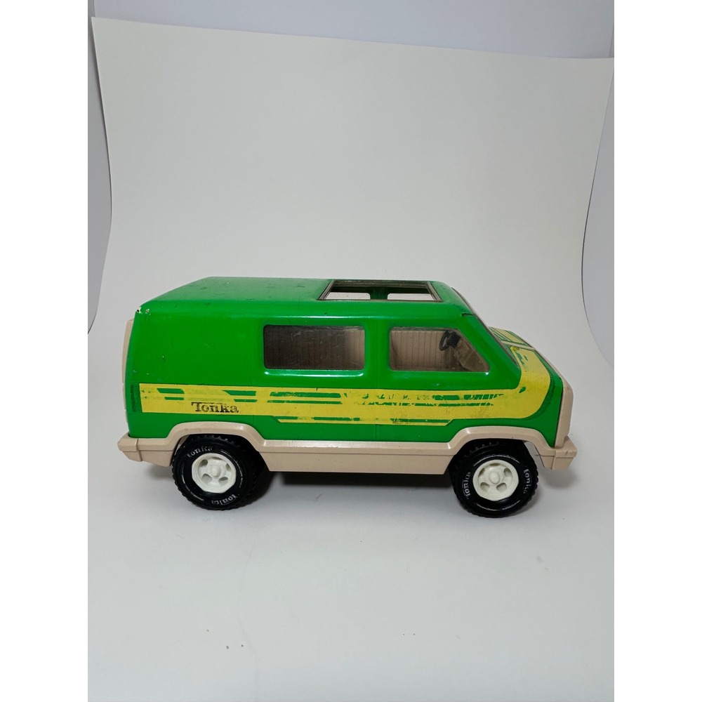 Vintage Tonka Pressed Steel Green Van with Sunroof and Trailer Hitch USA Made